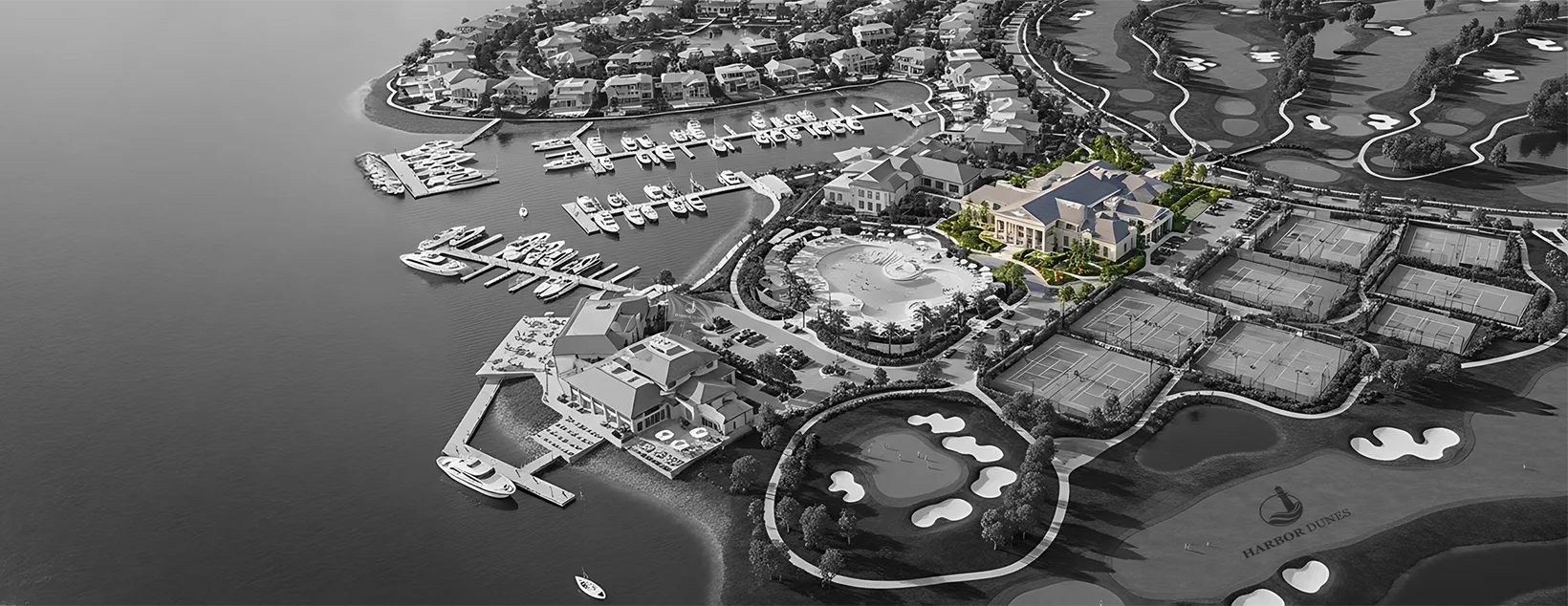 Bird’s-eye view of Harbor Dunes Club with accounting office area