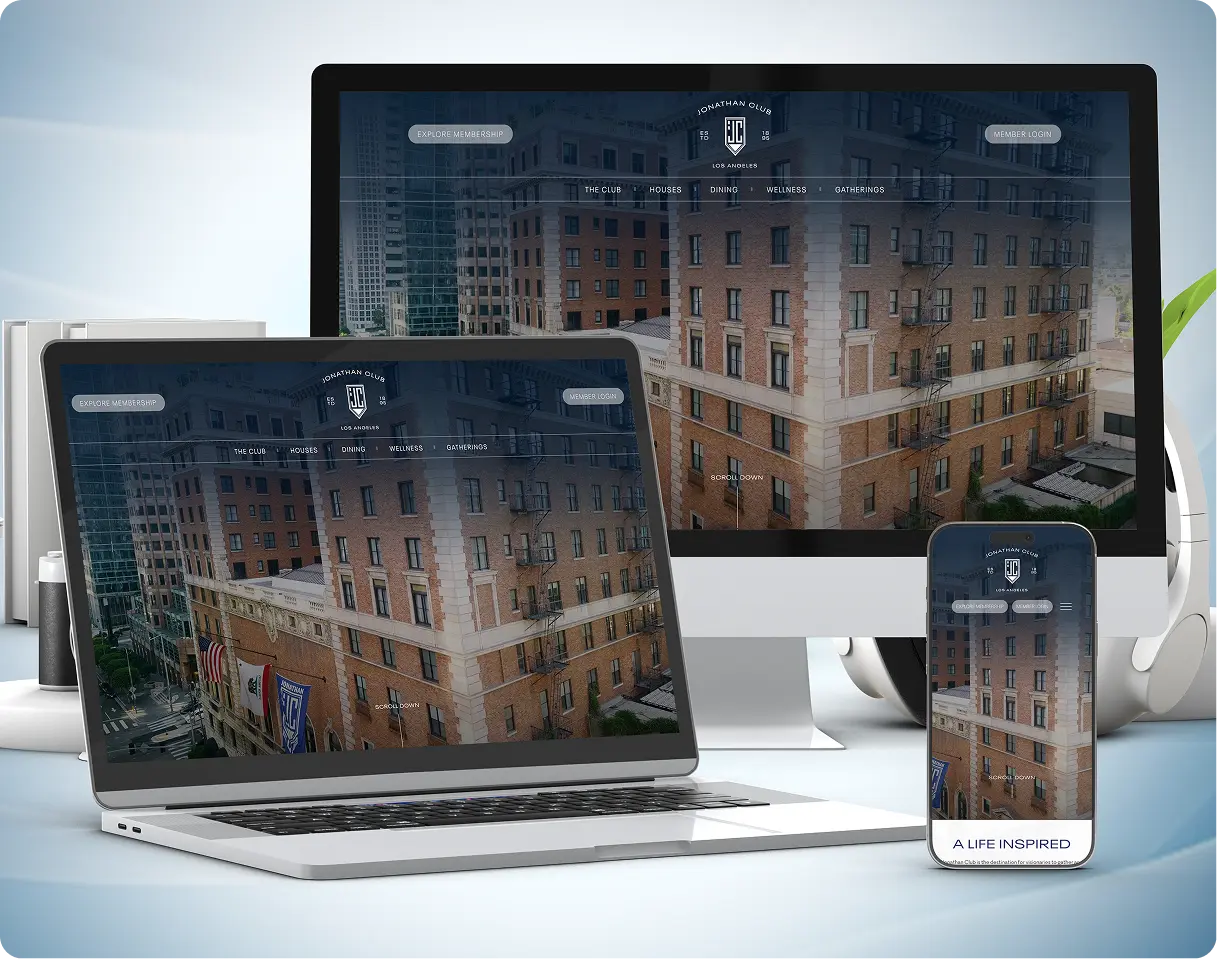 Website, mobile, and tablet interface of the Jonathan Club